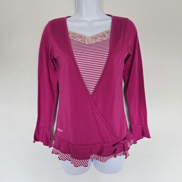 Skechers Y2K Ruffle Hem Striped Top Teens 12-14 Cottage‎ Fairycore Pink Layered - Picture 1 of 12